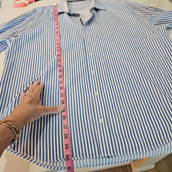 Bugatchi Uomo Men's 2XL Shapped Fit Blue Striped Long Sleeve Shirt Flower Lining - Picture 11 of 11
